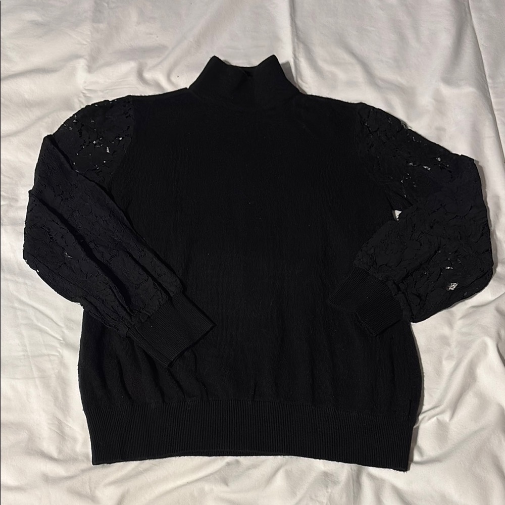Worthington Black Cowl Neck Sweater with lace sleeves